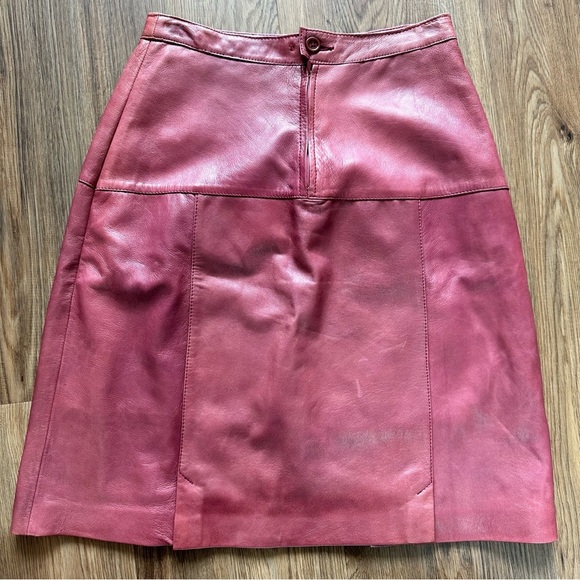 Dresses & Skirts - Vintage Leather Skirt 27” Waist Burgundy Made In Italy Dark Romance Slit A-Line